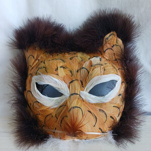 Lion Cat Mask Feathers 7"×8" Plastic Base Costume Masquerade Disguise